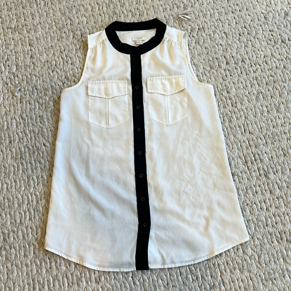 J. Crew Black & White Sleeveless Blouse, Size 00